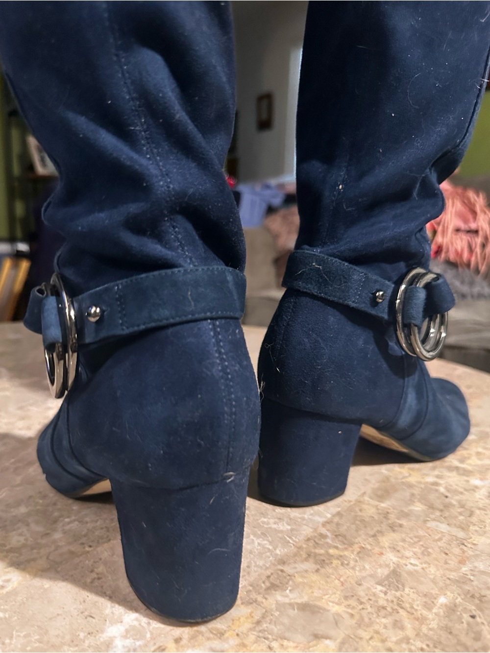 Karl Lagerfeld - Navy Suede Over-the-Knee Block Heel Boots - Picture 3 of 10